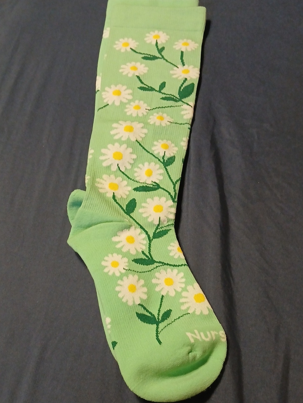 Green Daisy Crew Socks with Floral Design -